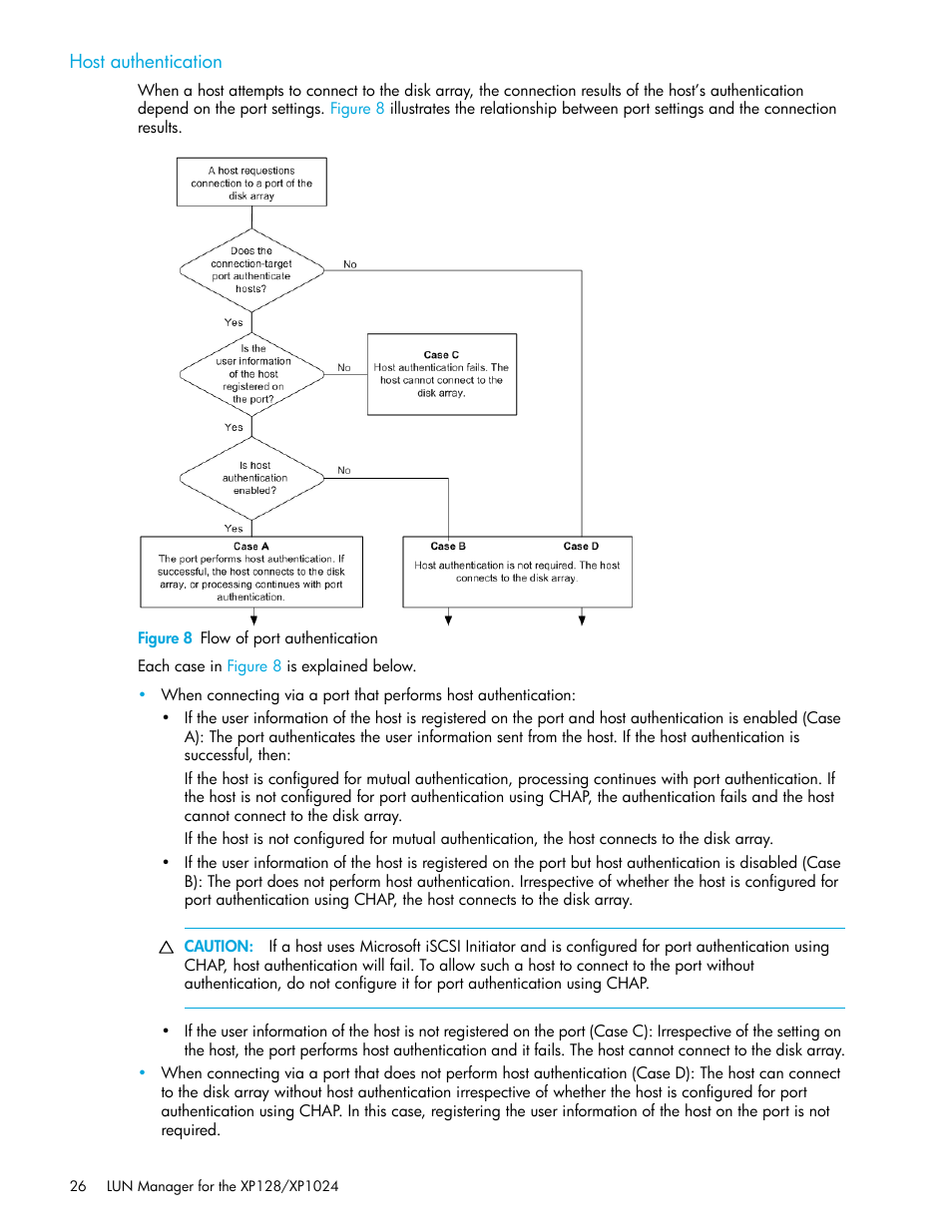 Host authentication, Figure 8 flow of port authentication, 8 flow of port authentication | HP StorageWorks XP Remote Web Console Software User Manual | Page 26 / 98