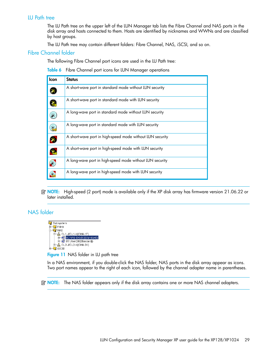 Lu path tree, Fibre channel folder, Nas folder | Figure 11 nas folder in lu path tree, 11 nas folder in lu path tree | HP StorageWorks XP Remote Web Console Software User Manual | Page 29 / 98