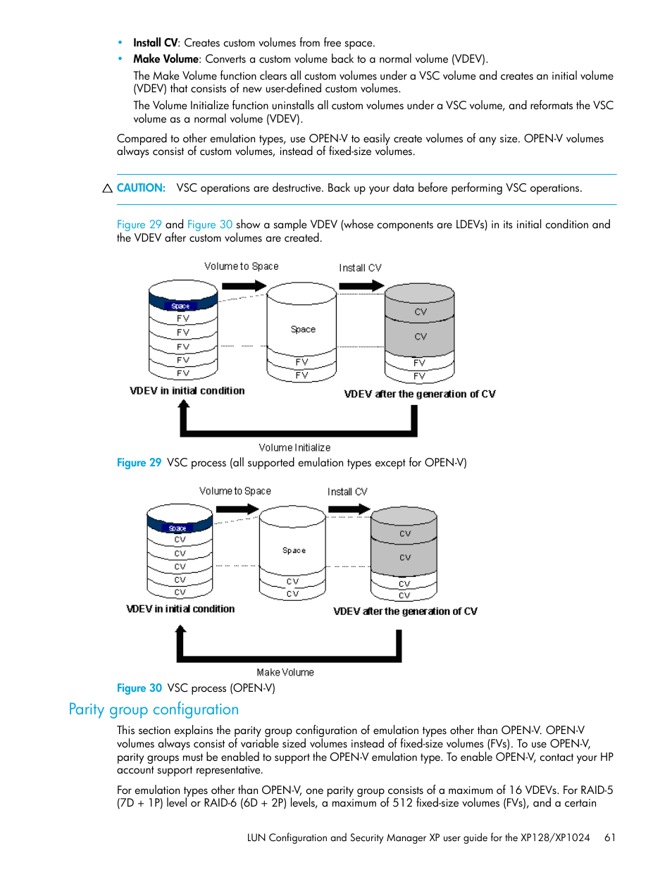 Figure 30 vsc process (open-v), Parity group configuration, 30 vsc process (open-v) | HP StorageWorks XP Remote Web Console Software User Manual | Page 61 / 98