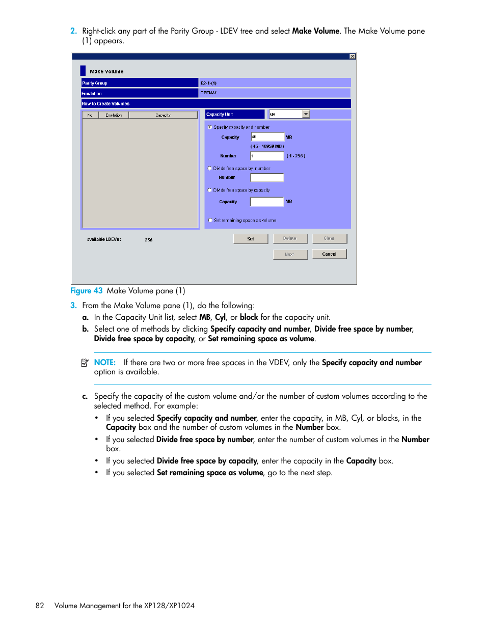 Figure 43 make volume pane (1), 43 make volume pane (1) | HP StorageWorks XP Remote Web Console Software User Manual | Page 82 / 98