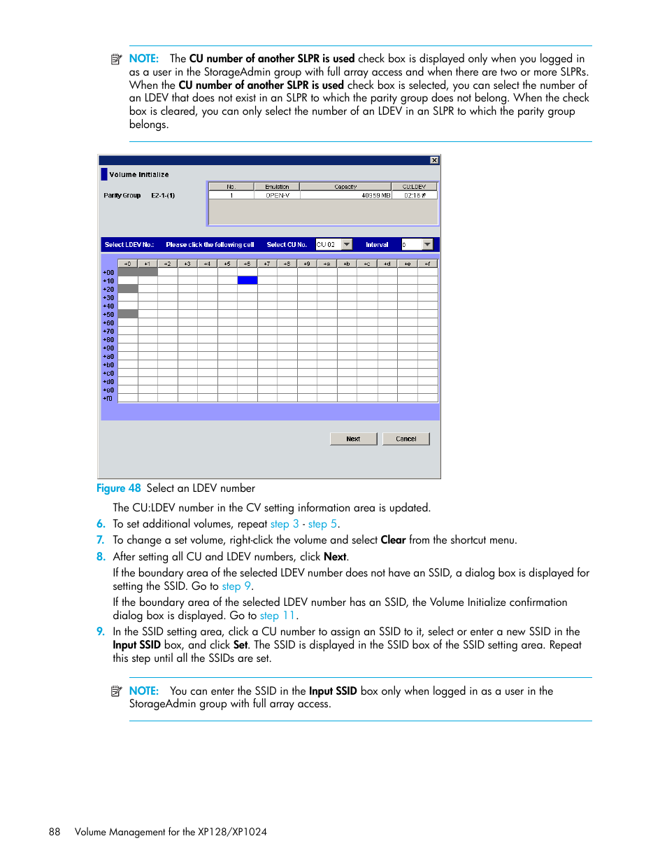 Figure 48 select an ldev number, 48 select an ldev number | HP StorageWorks XP Remote Web Console Software User Manual | Page 88 / 98
