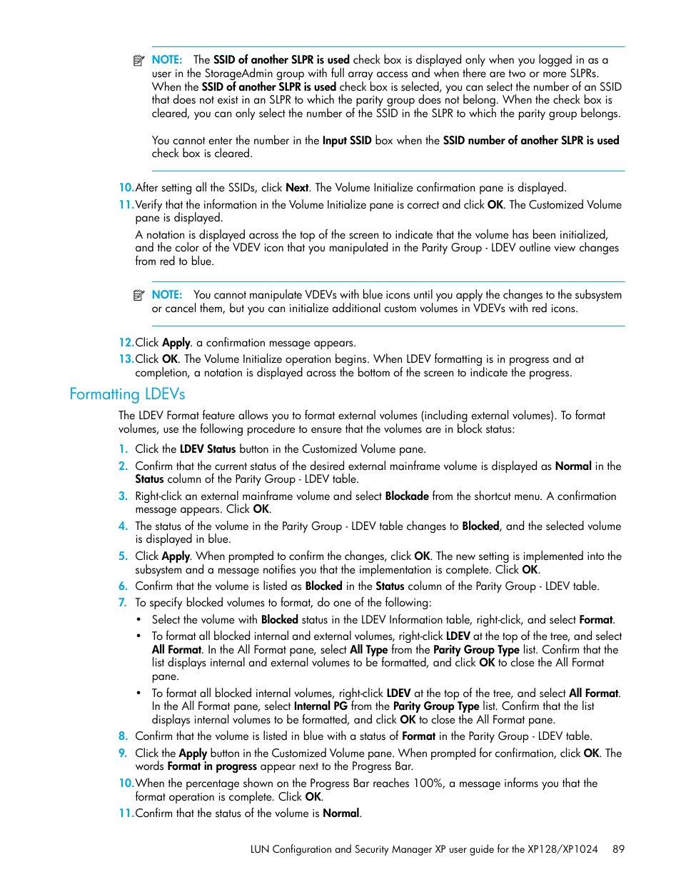 Formatting ldevs, Step 11 | HP StorageWorks XP Remote Web Console Software User Manual | Page 89 / 98