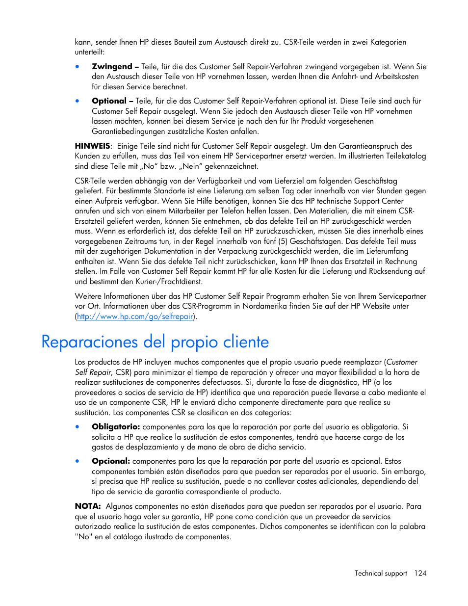 Reparaciones del propio cliente | HP ProLiant ML370 G5 Server User Manual | Page 124 / 135