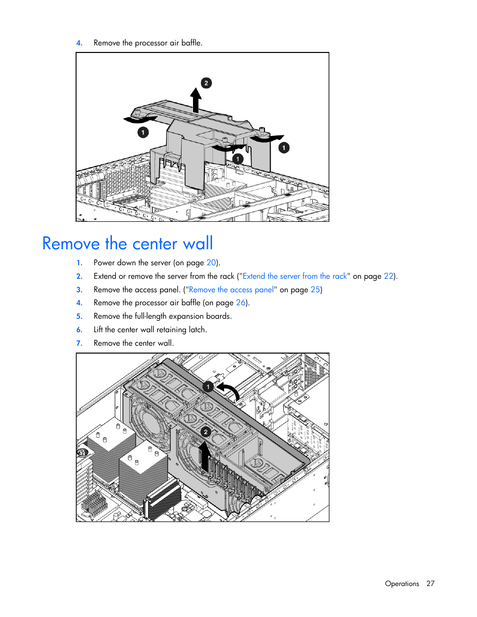 Remove the center wall | HP ProLiant ML370 G5 Server User Manual | Page 27 / 135