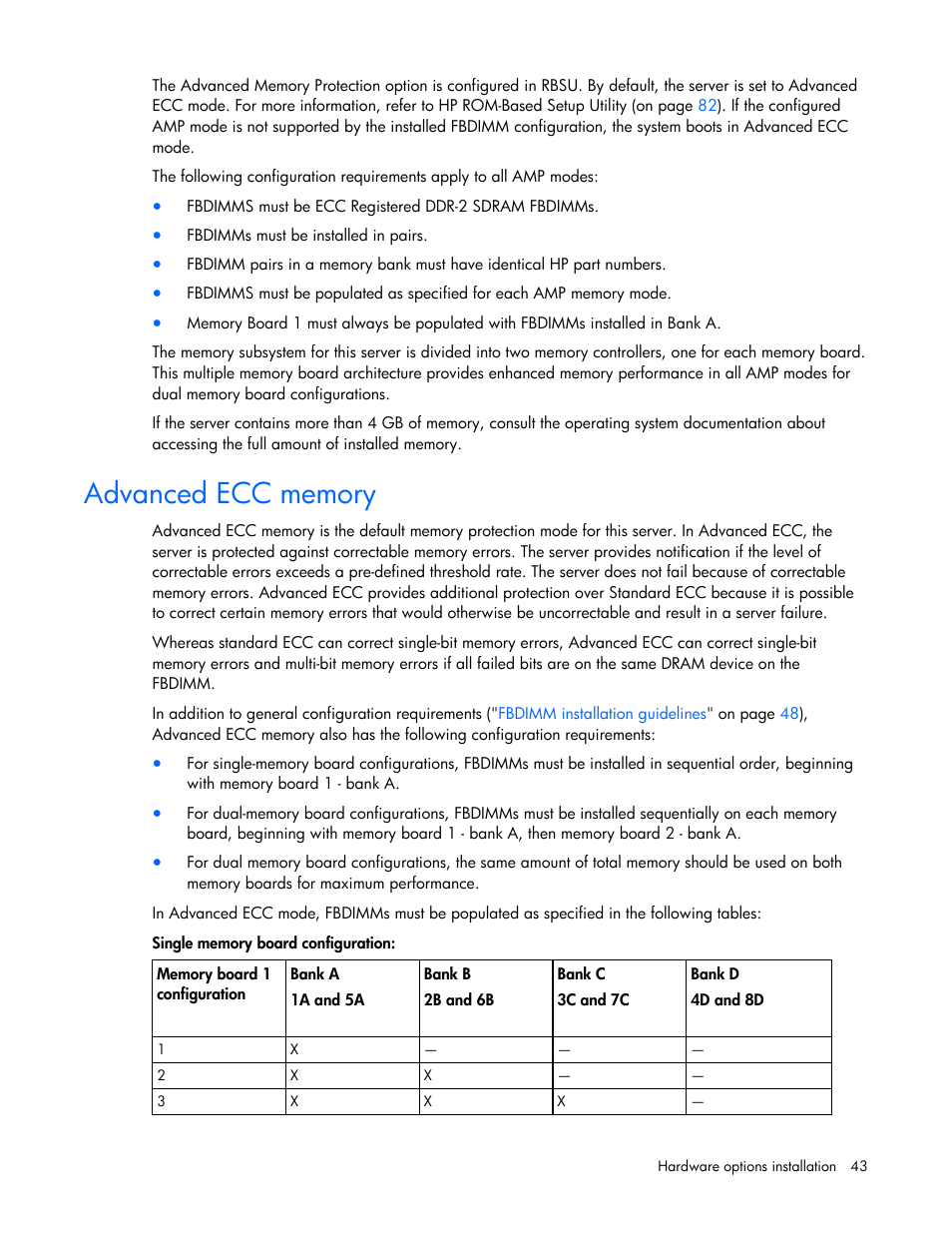 Advanced ecc memory | HP ProLiant ML370 G5 Server User Manual | Page 43 / 135