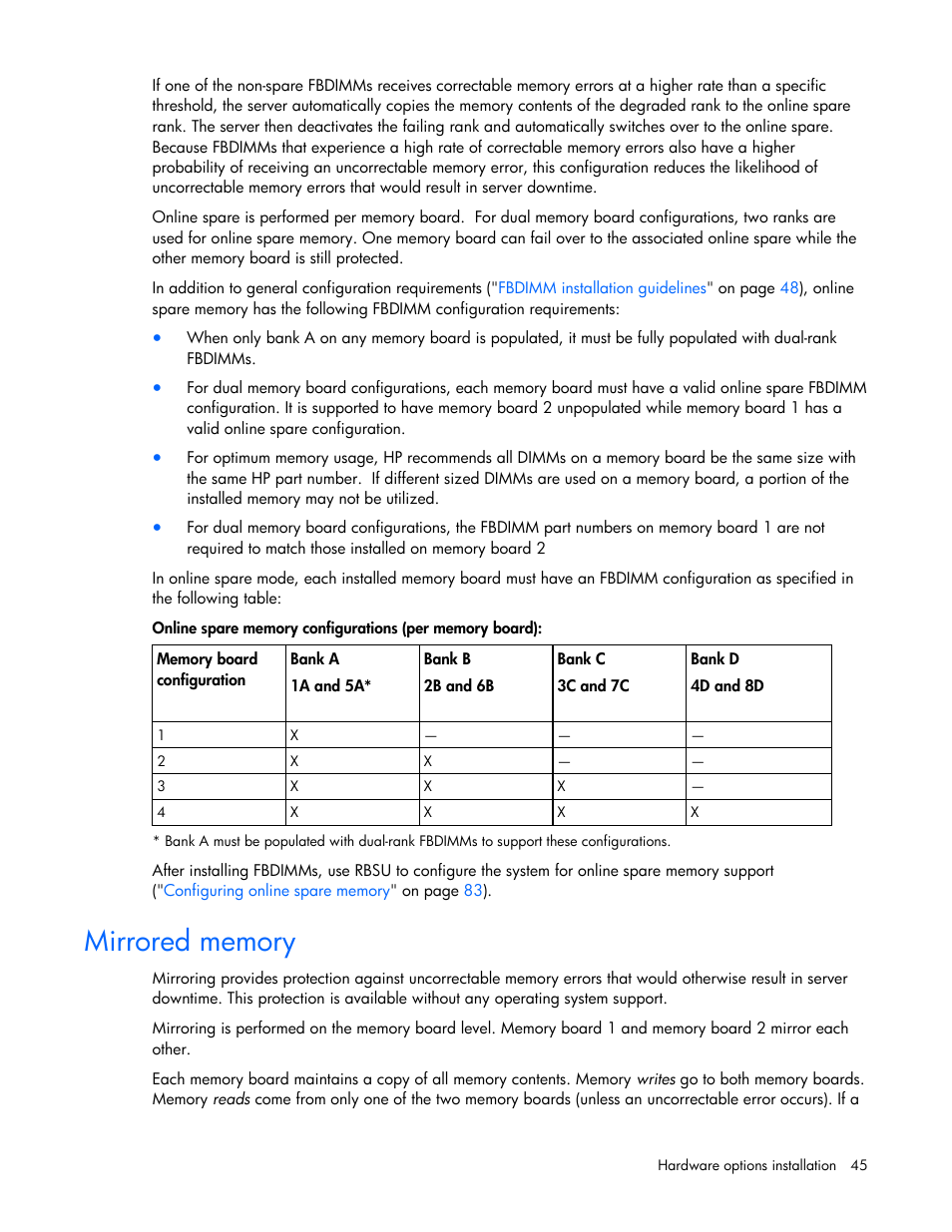 Mirrored memory | HP ProLiant ML370 G5 Server User Manual | Page 45 / 135