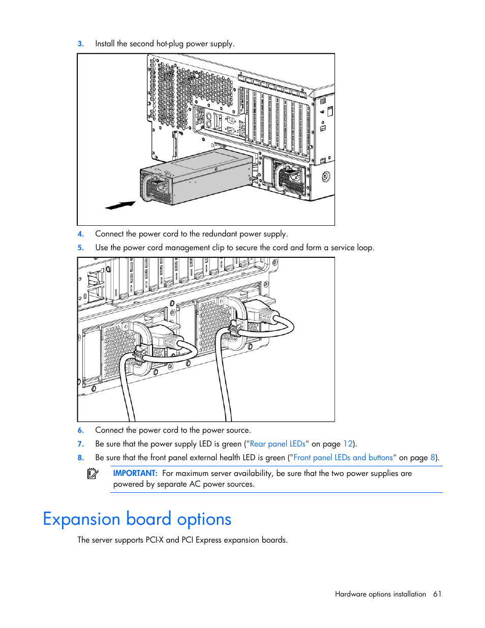 Expansion board options | HP ProLiant ML370 G5 Server User Manual | Page 61 / 135