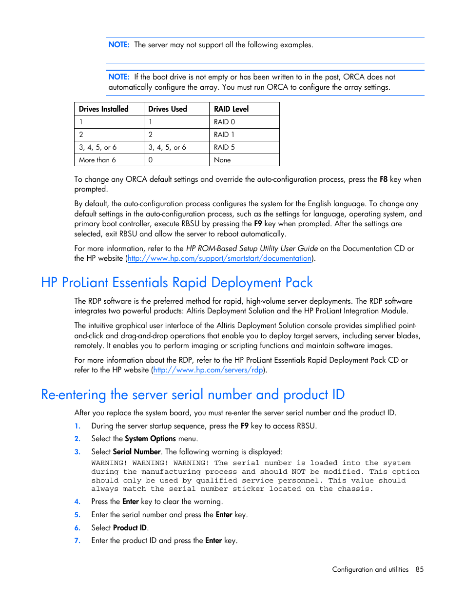 Hp proliant essentials rapid deployment pack | HP ProLiant ML370 G5 Server User Manual | Page 85 / 135