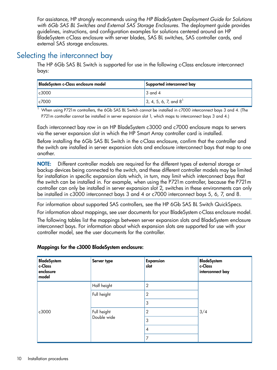 Selecting the interconnect bay | HP 6Gb SAS Switch for HP BladeSystem c-Class User Manual | Page 10 / 39