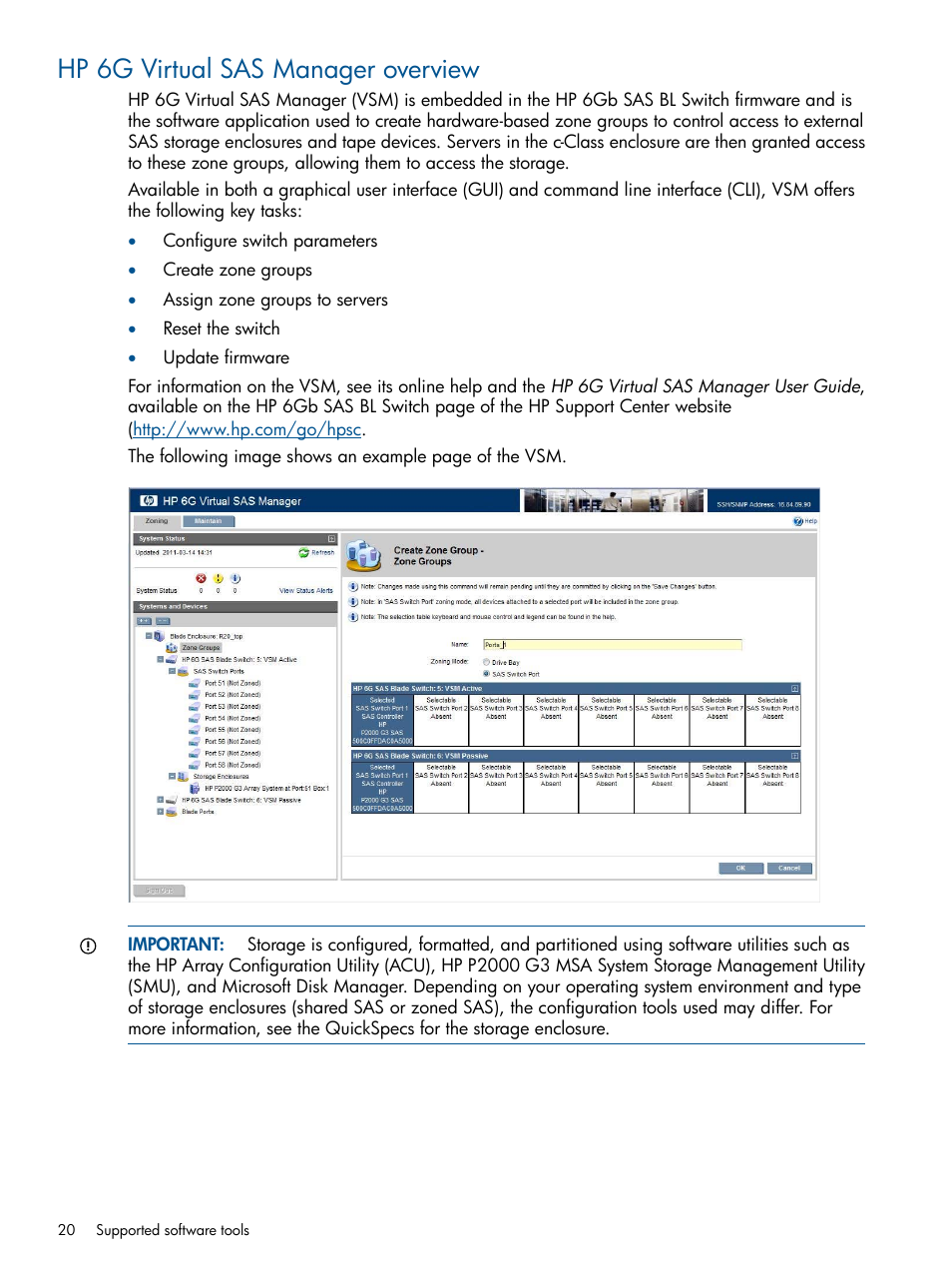 Hp 6g virtual sas manager overview | HP 6Gb SAS Switch for HP BladeSystem c-Class User Manual | Page 20 / 39