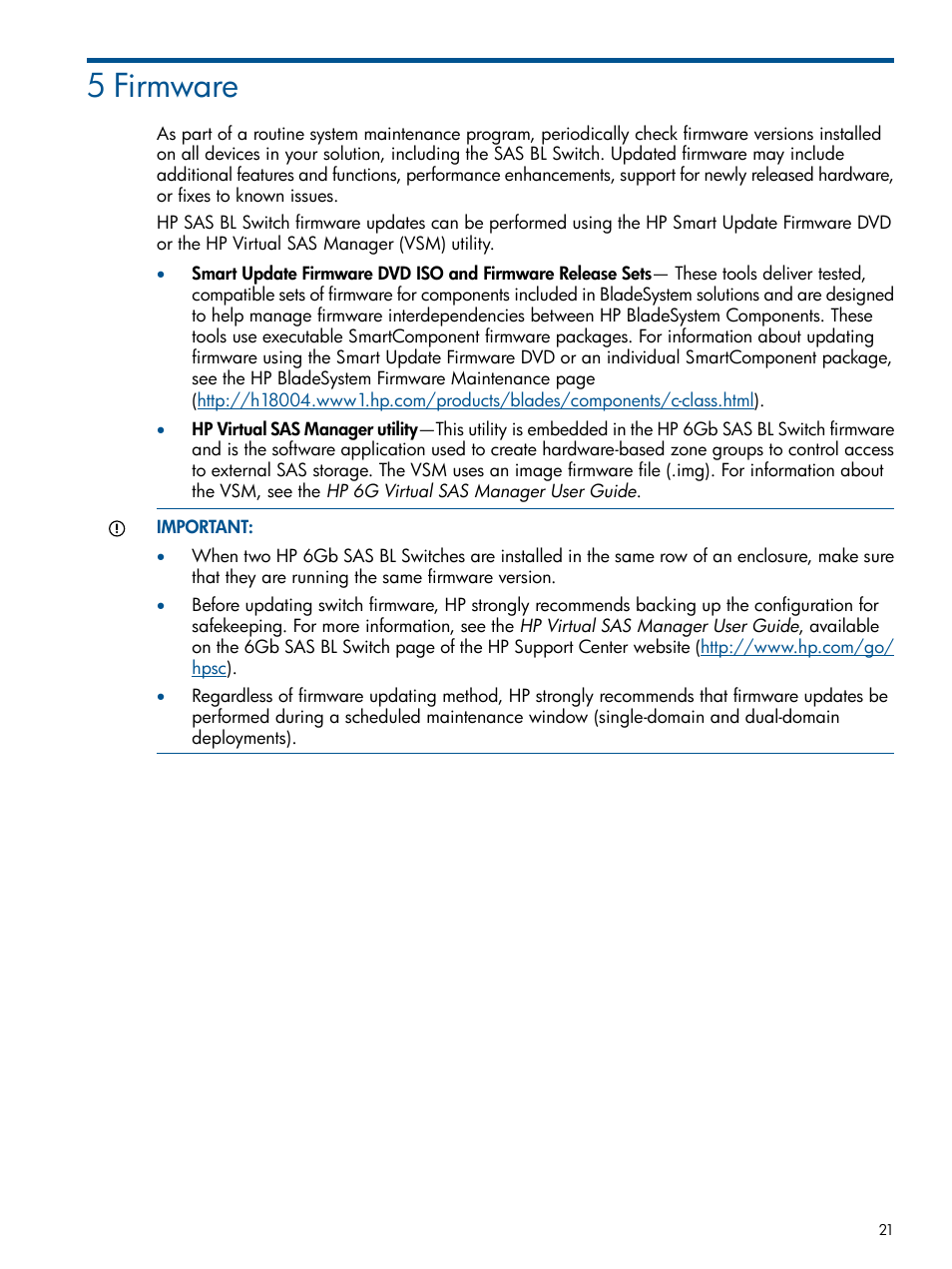 5 firmware | HP 6Gb SAS Switch for HP BladeSystem c-Class User Manual | Page 21 / 39