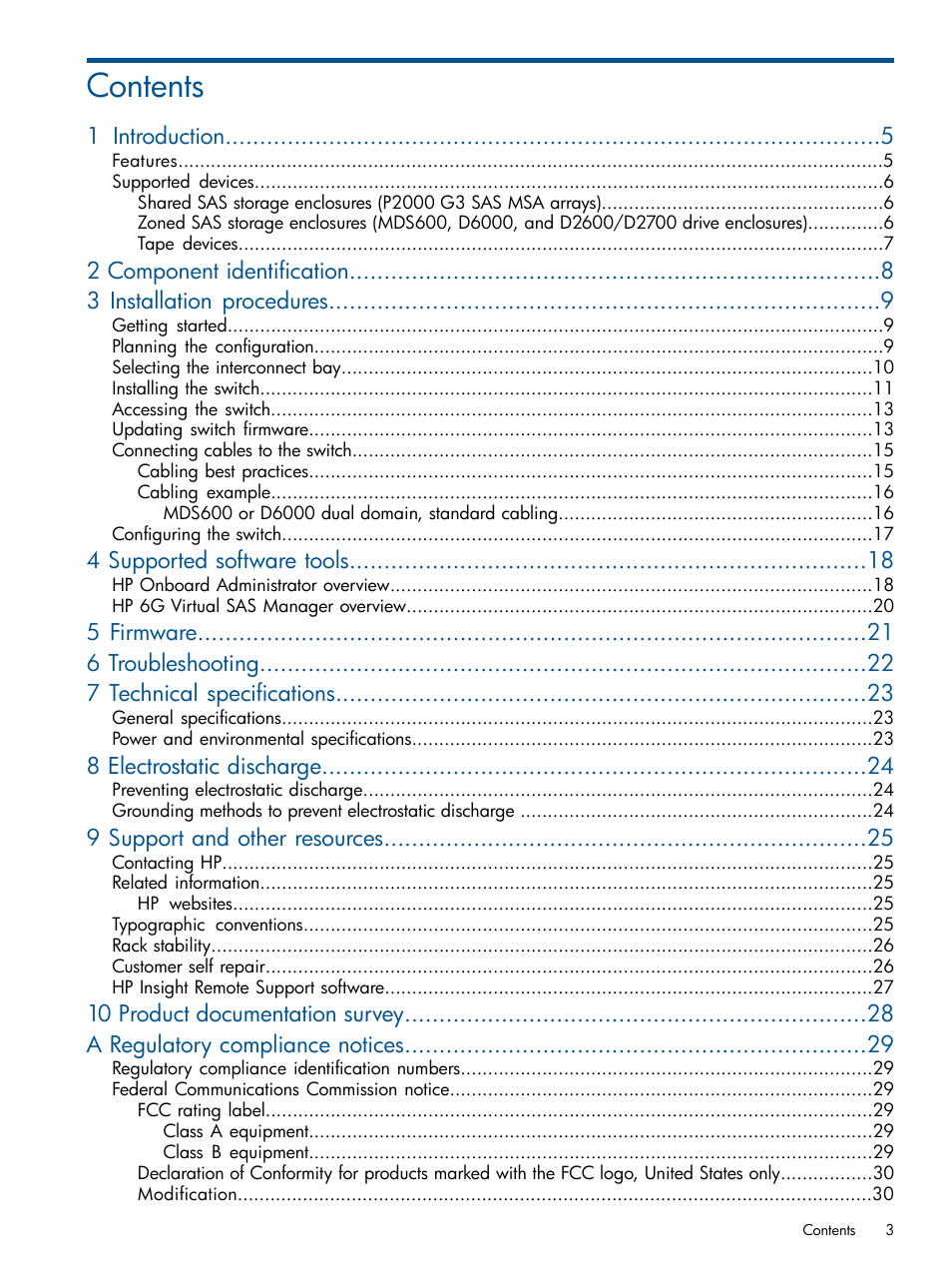 HP 6Gb SAS Switch for HP BladeSystem c-Class User Manual | Page 3 / 39