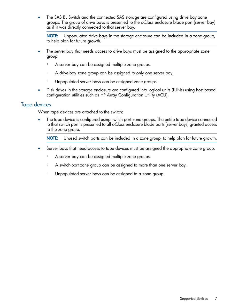 Tape devices | HP 6Gb SAS Switch for HP BladeSystem c-Class User Manual | Page 7 / 39