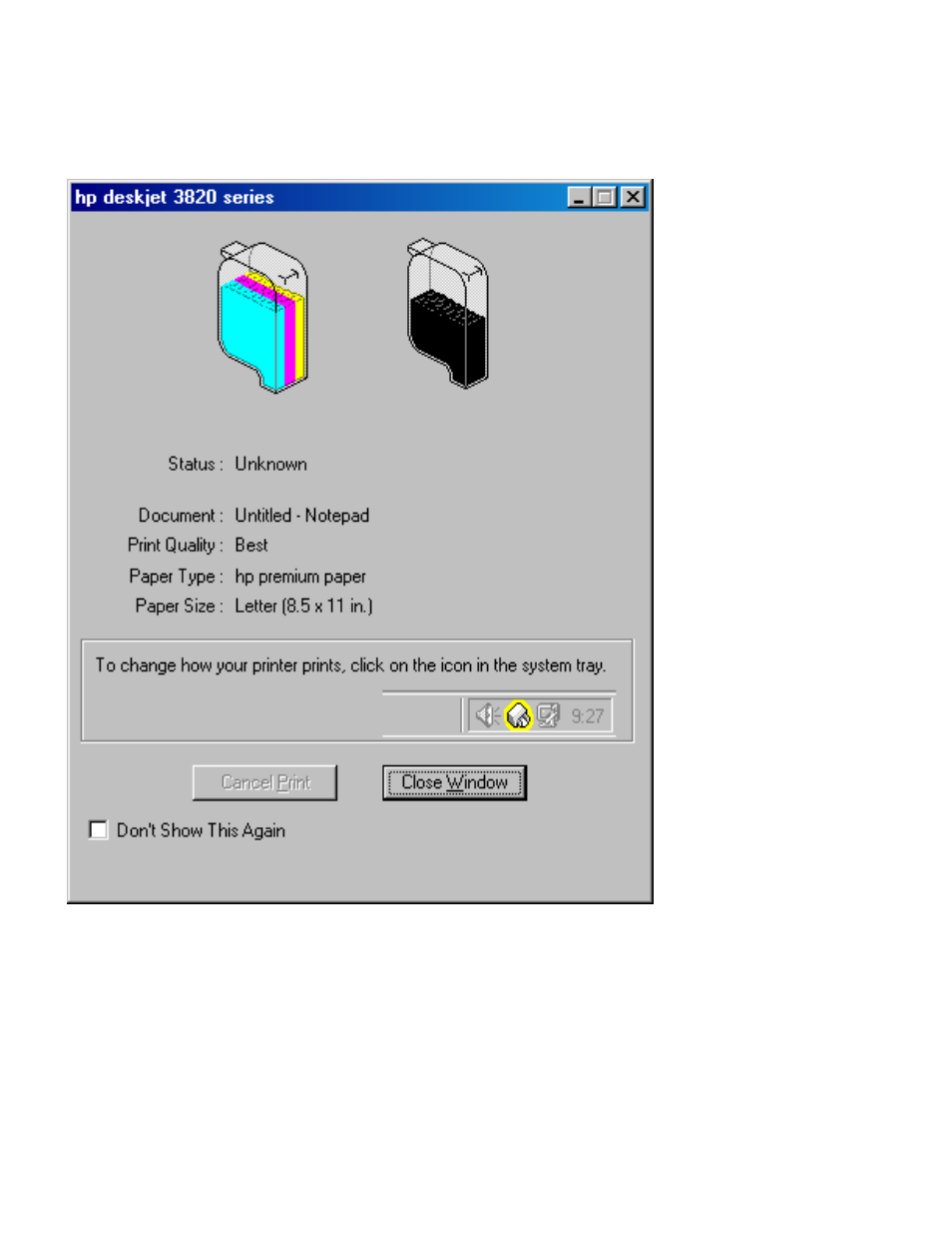 Print status box, Using the print status box | HP Deskjet 3820 Color Inkjet Printer User Manual | Page 27 / 103