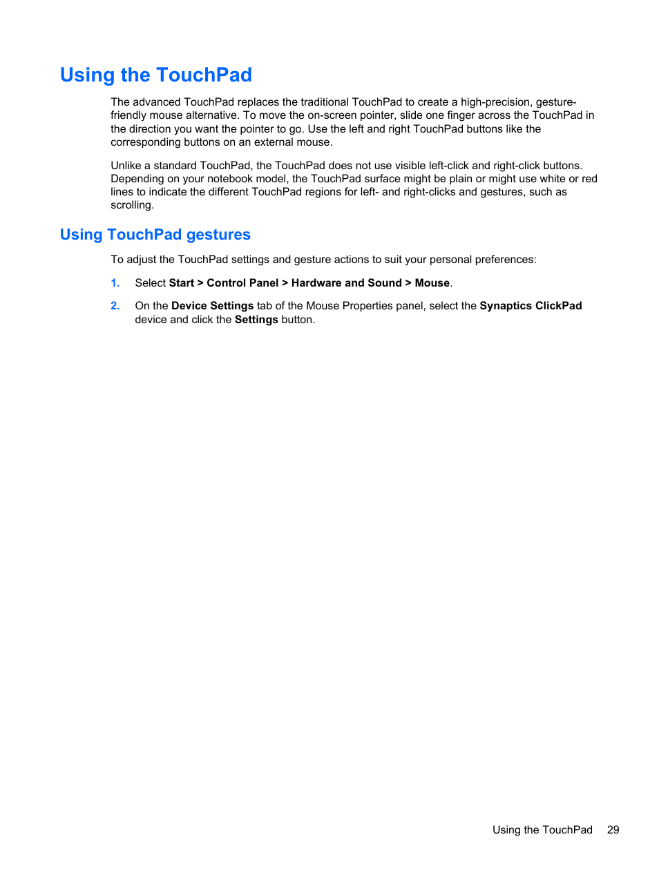 Using the touchpad, Using touchpad gestures | HP ENVY Sleekbook 6-1040ca User Manual | Page 39 / 88