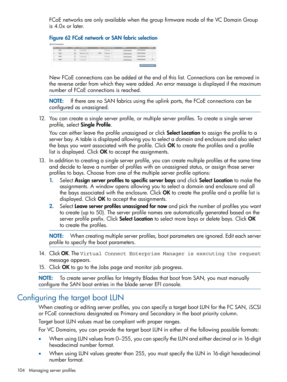 Configuring the target boot lun | HP Insight Management-Software User Manual | Page 104 / 189