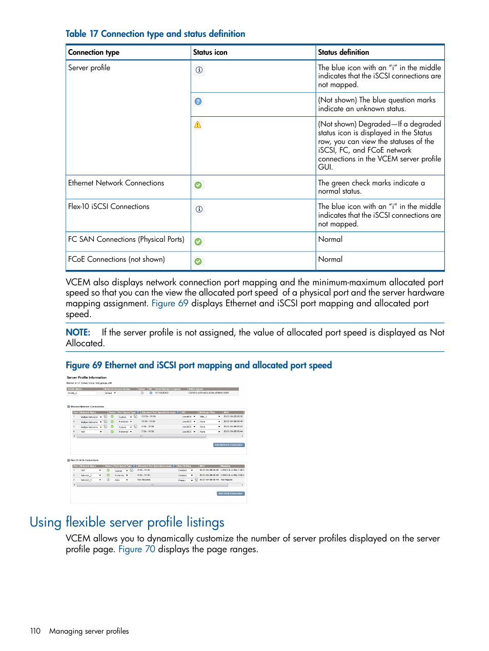 Using flexible server profile listings | HP Insight Management-Software User Manual | Page 110 / 189