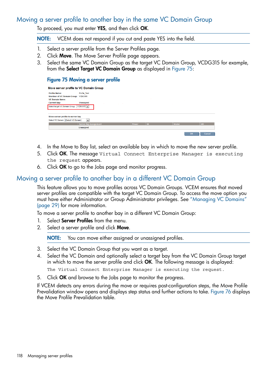 Moving a server profile, Moving | HP Insight Management-Software User Manual | Page 118 / 189