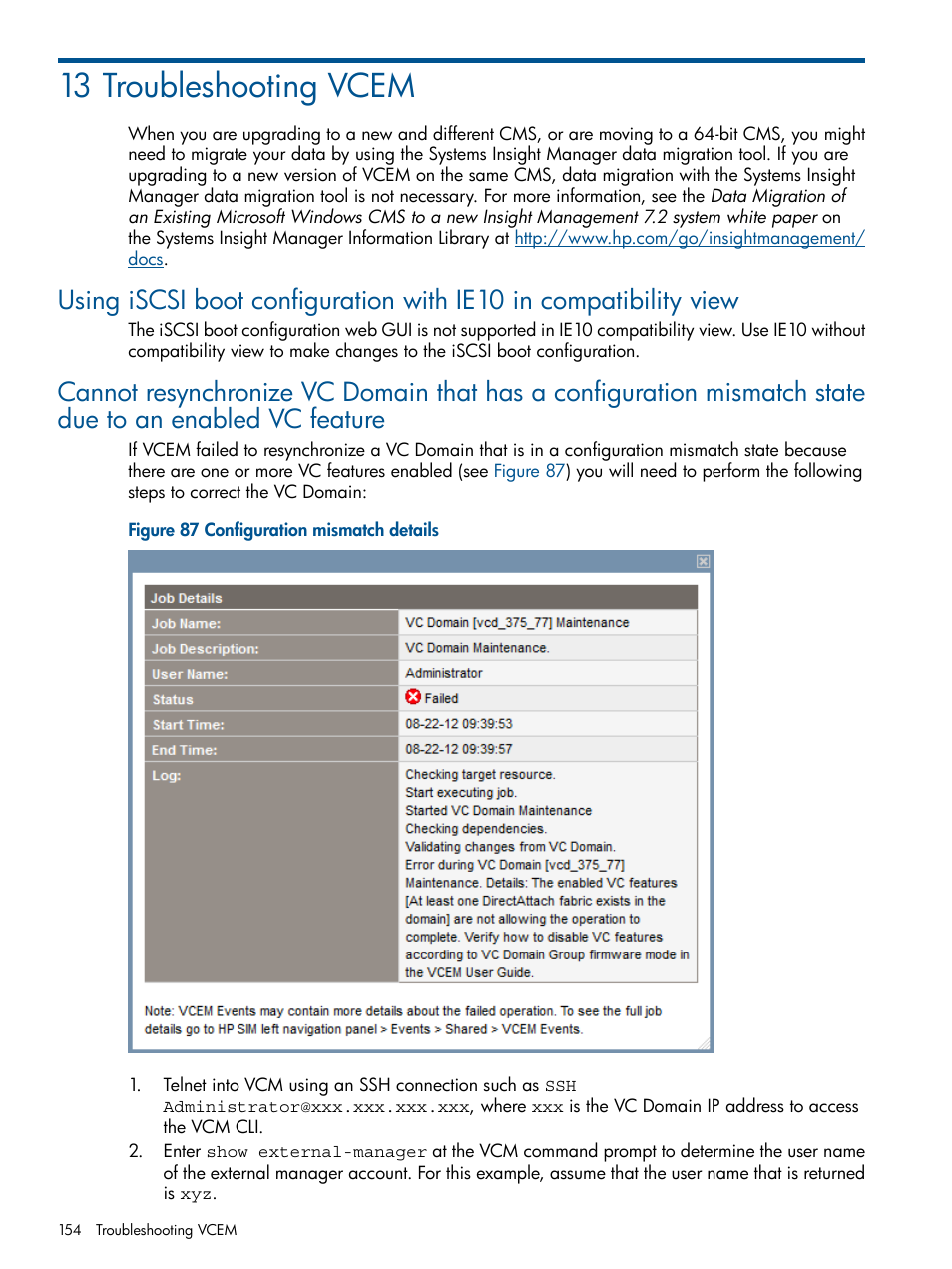 13 troubleshooting vcem | HP Insight Management-Software User Manual | Page 154 / 189