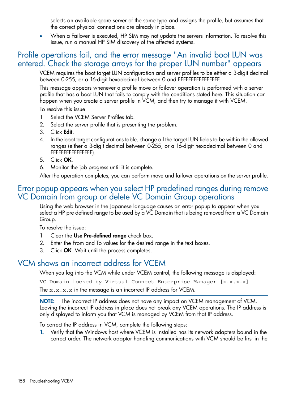 Vcm shows an incorrect address for vcem | HP Insight Management-Software User Manual | Page 158 / 189