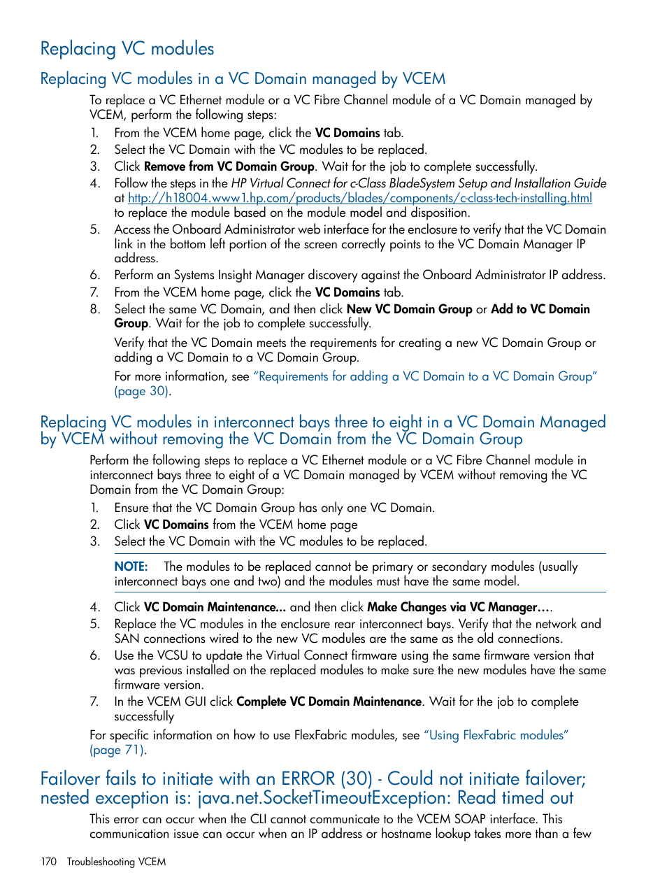 Replacing vc modules | HP Insight Management-Software User Manual | Page 170 / 189