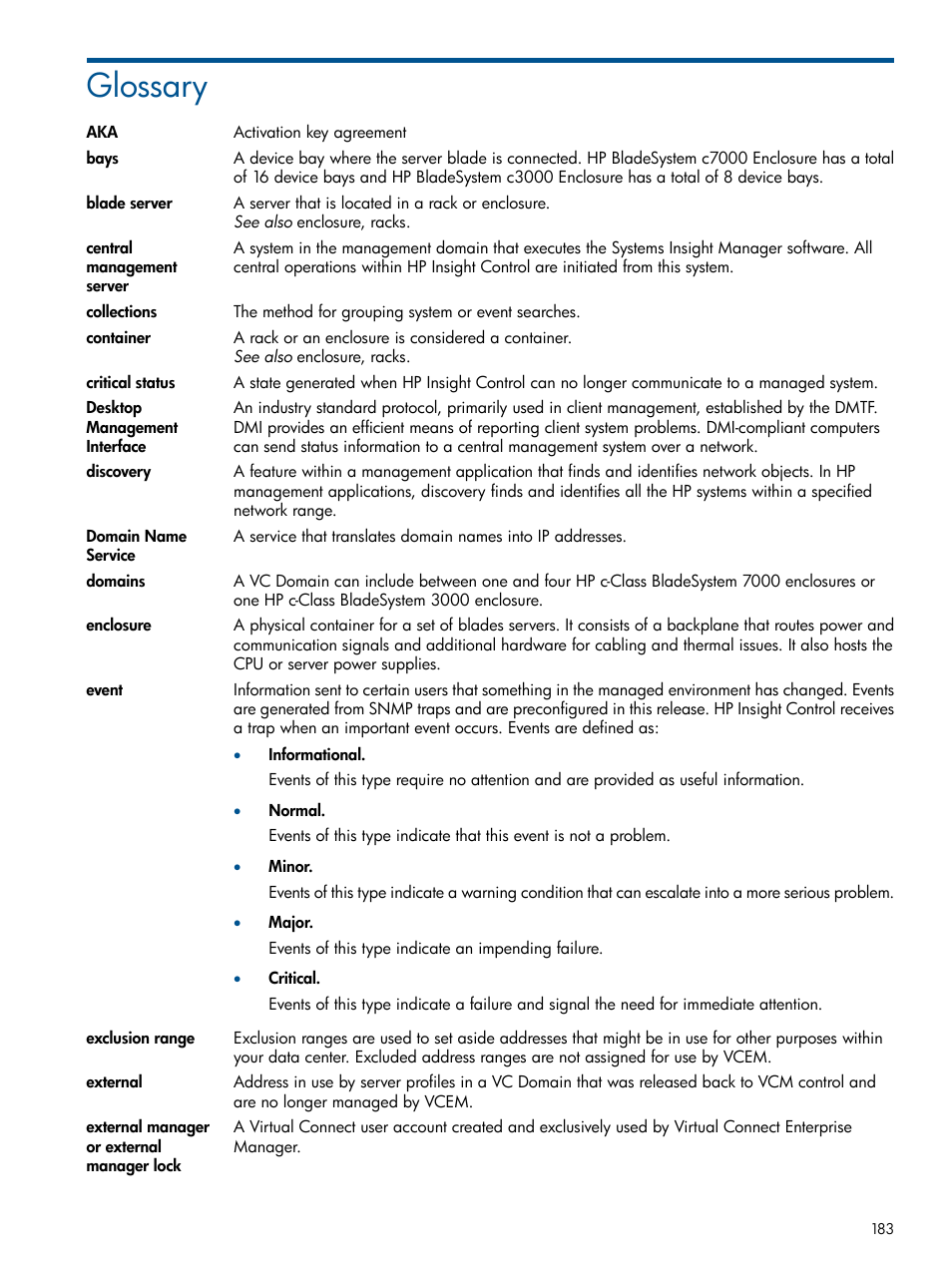 Glossary | HP Insight Management-Software User Manual | Page 183 / 189