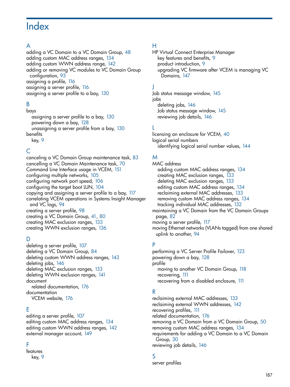 Index | HP Insight Management-Software User Manual | Page 187 / 189