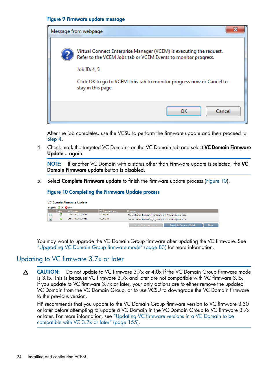 Updating to vc firmware 3.7x or later | HP Insight Management-Software User Manual | Page 24 / 189