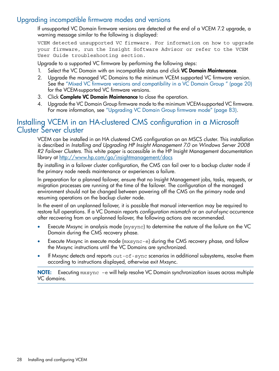 Upgrading incompatible firmware modes and versions | HP Insight Management-Software User Manual | Page 28 / 189