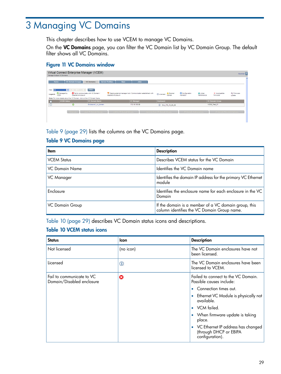 3 managing vc domains | HP Insight Management-Software User Manual | Page 29 / 189