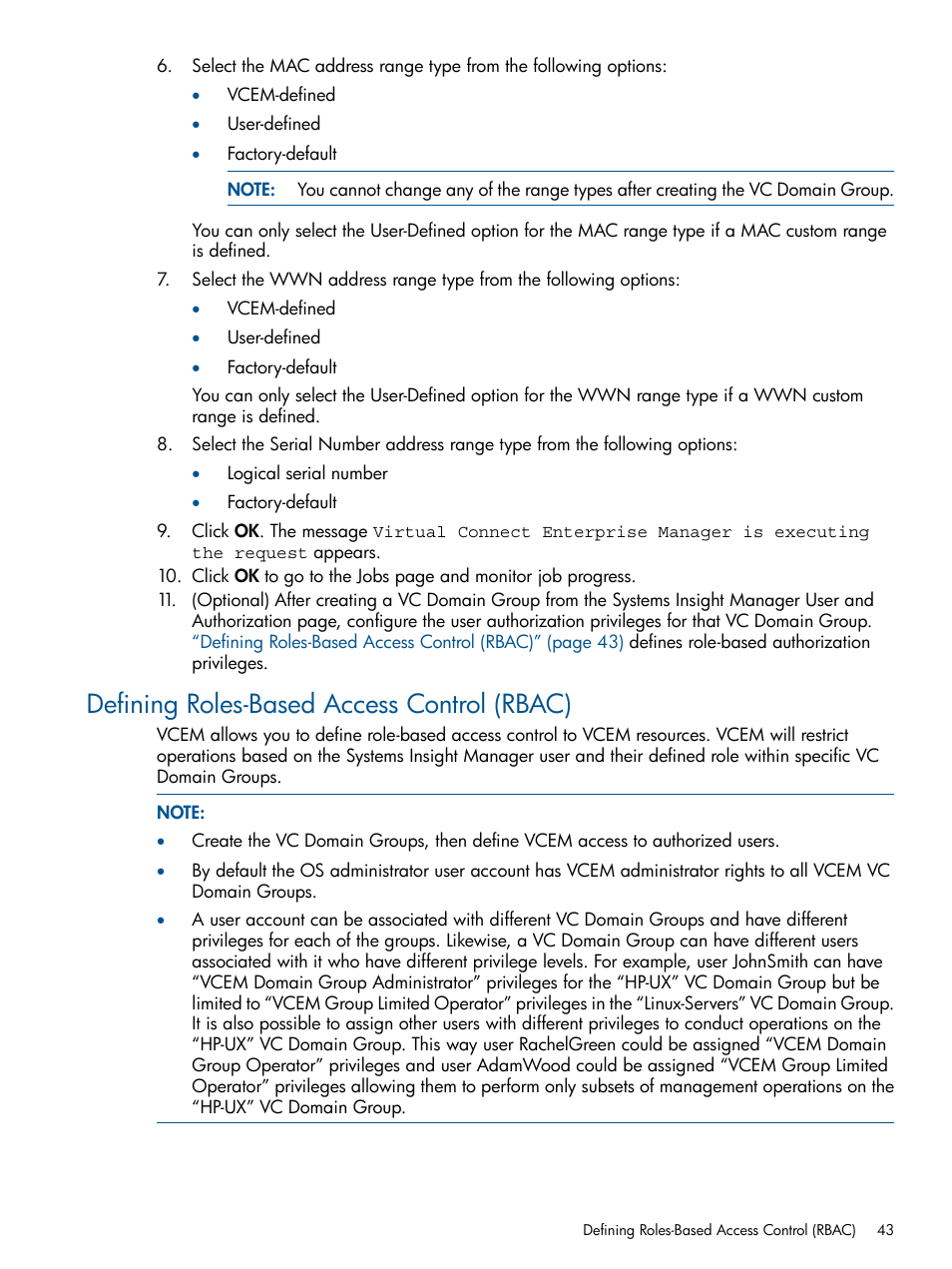 Defining roles-based access control (rbac) | HP Insight Management-Software User Manual | Page 43 / 189