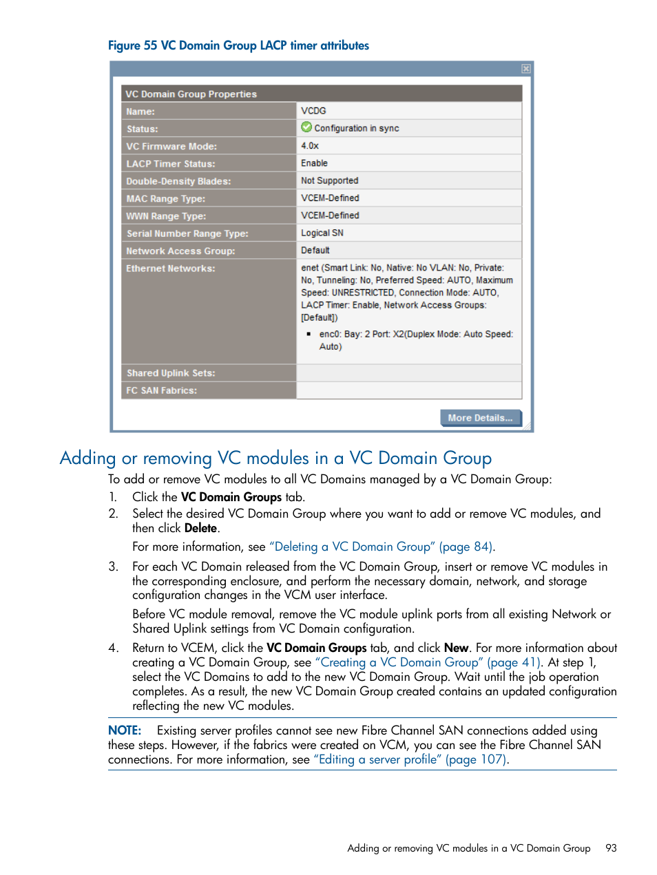 Adding or removing vc modules in a vc domain group | HP Insight Management-Software User Manual | Page 93 / 189