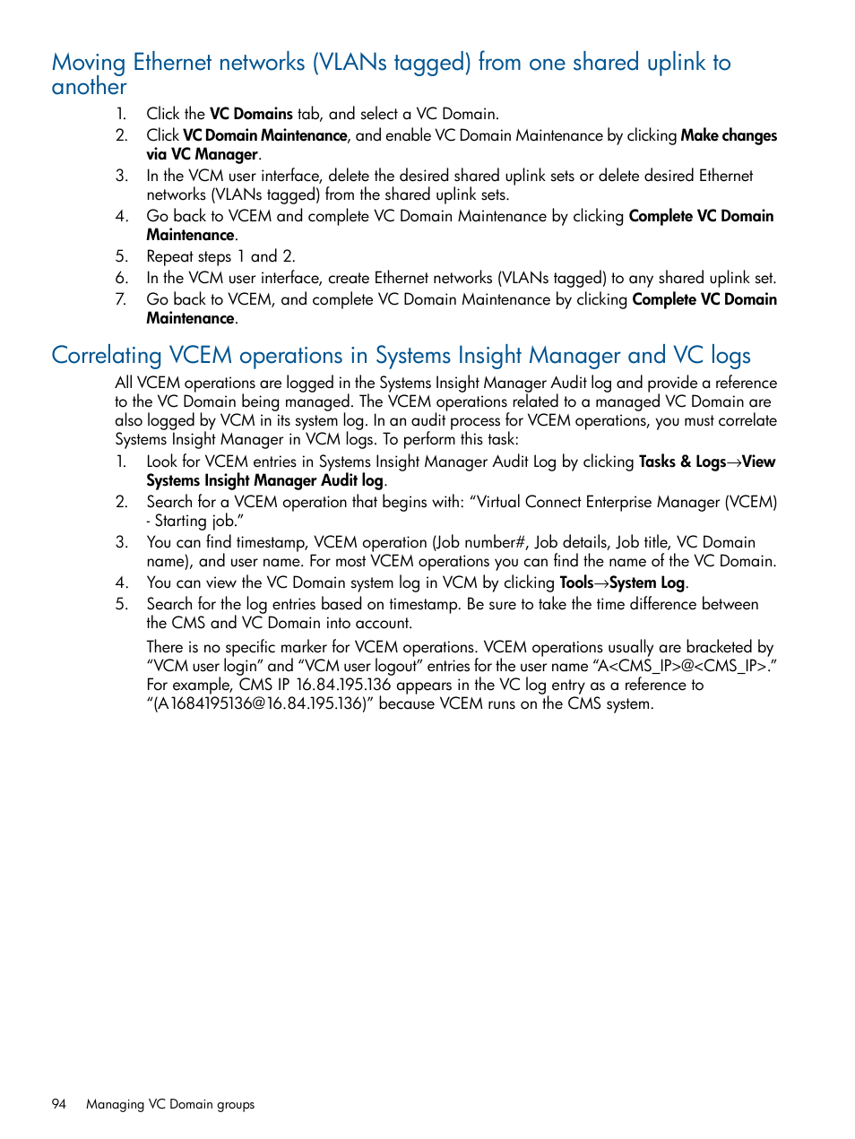 Vc logs | HP Insight Management-Software User Manual | Page 94 / 189