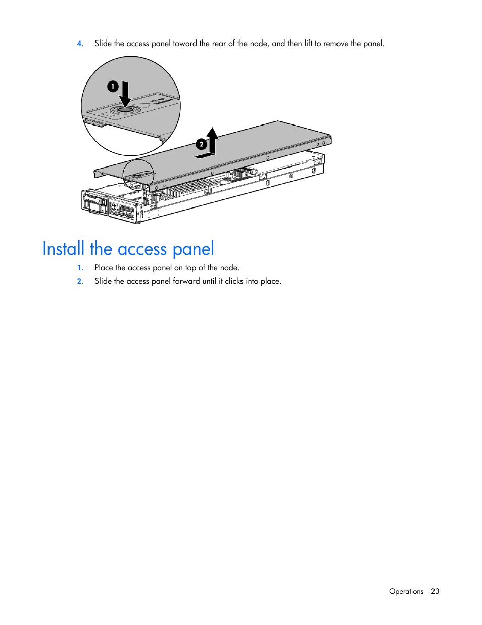 Install the access panel | HP ProLiant SL4540 Gen8 Server User Manual | Page 23 / 78