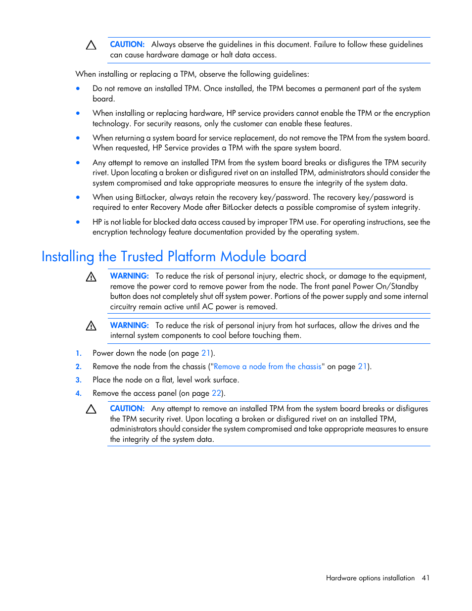 Installing the trusted platform module board | HP ProLiant SL4540 Gen8 Server User Manual | Page 41 / 78