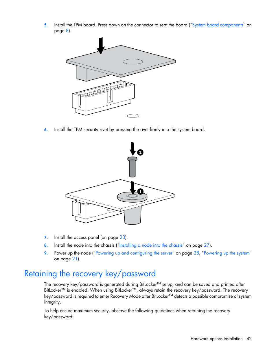 Retaining the recovery key/password | HP ProLiant SL4540 Gen8 Server User Manual | Page 42 / 78