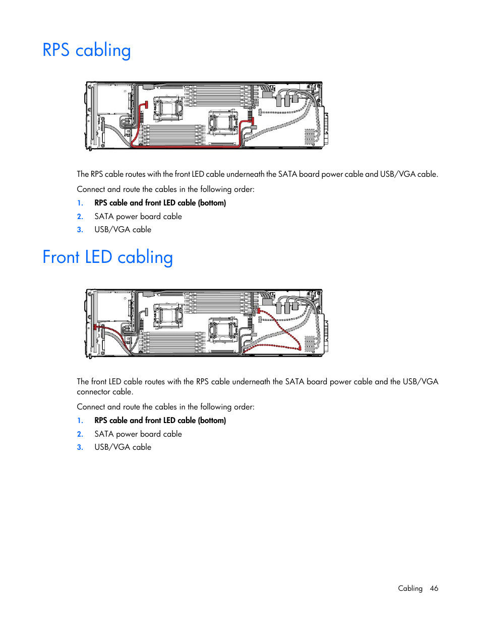 Rps cabling, Front led cabling | HP ProLiant SL4540 Gen8 Server User Manual | Page 46 / 78