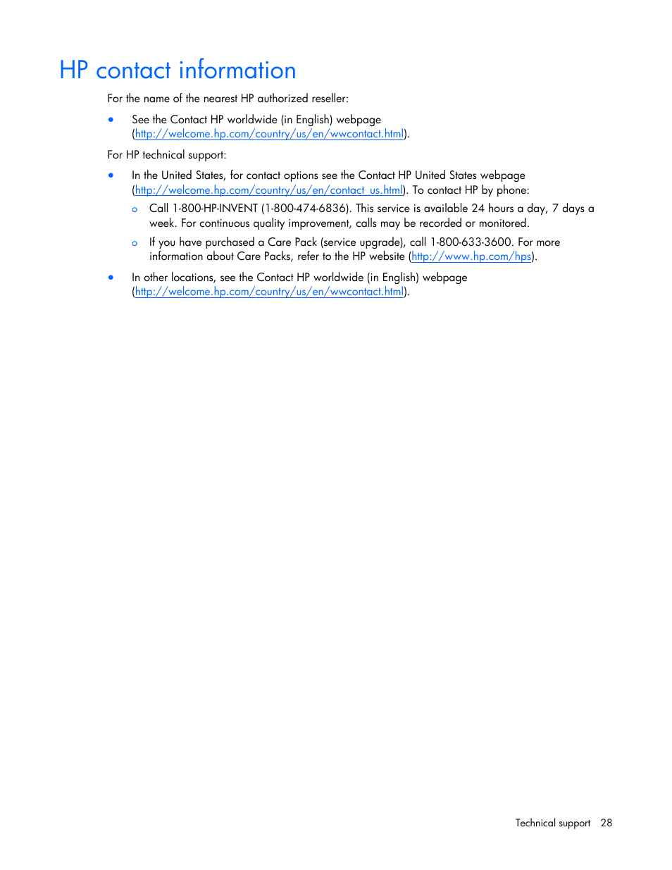 Hp contact information | HP SmartStart-Software User Manual | Page 28 / 32