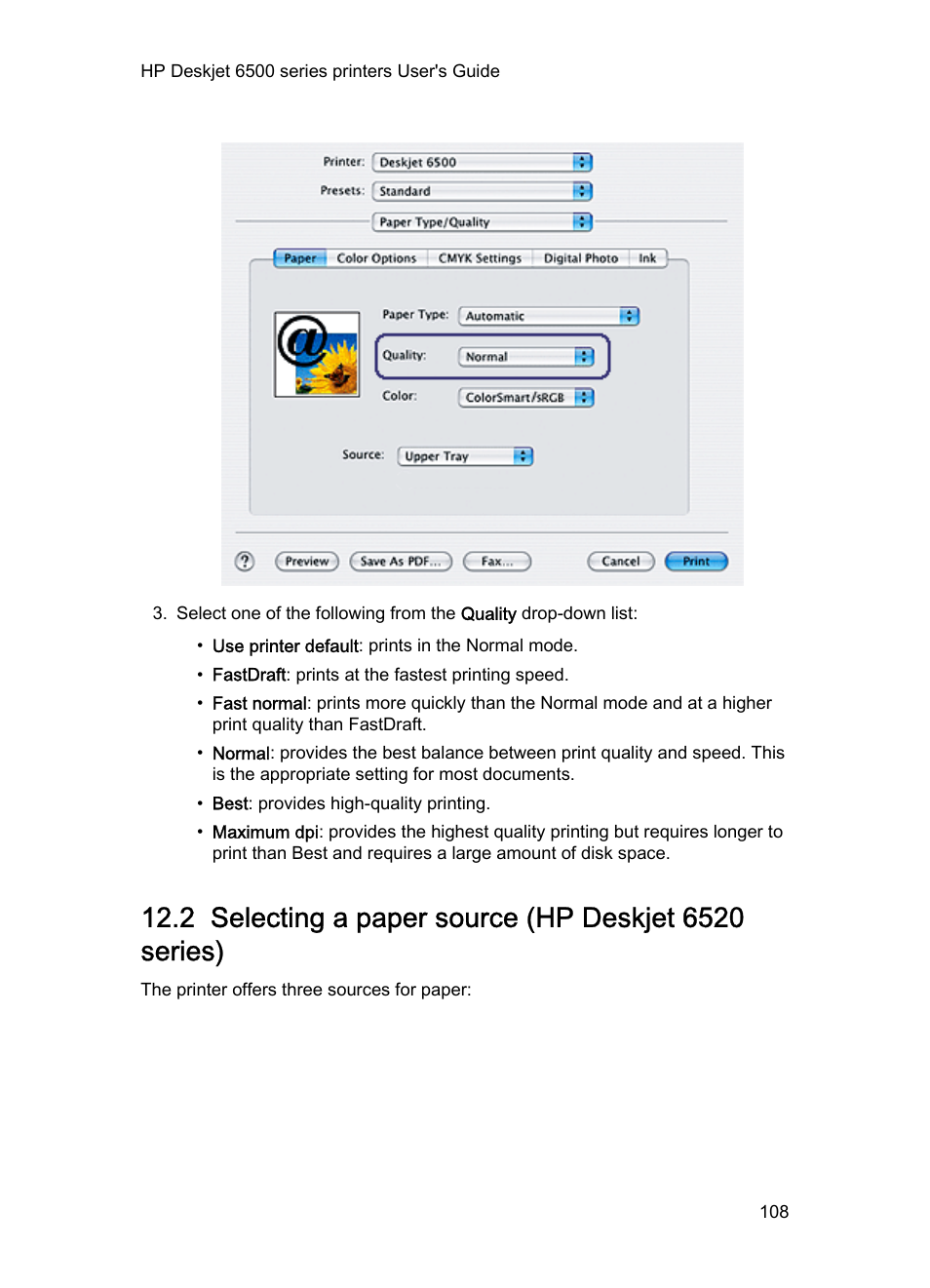 Paper source | HP Deskjet 6540 Color Inkjet Printer User Manual | Page 108 / 184