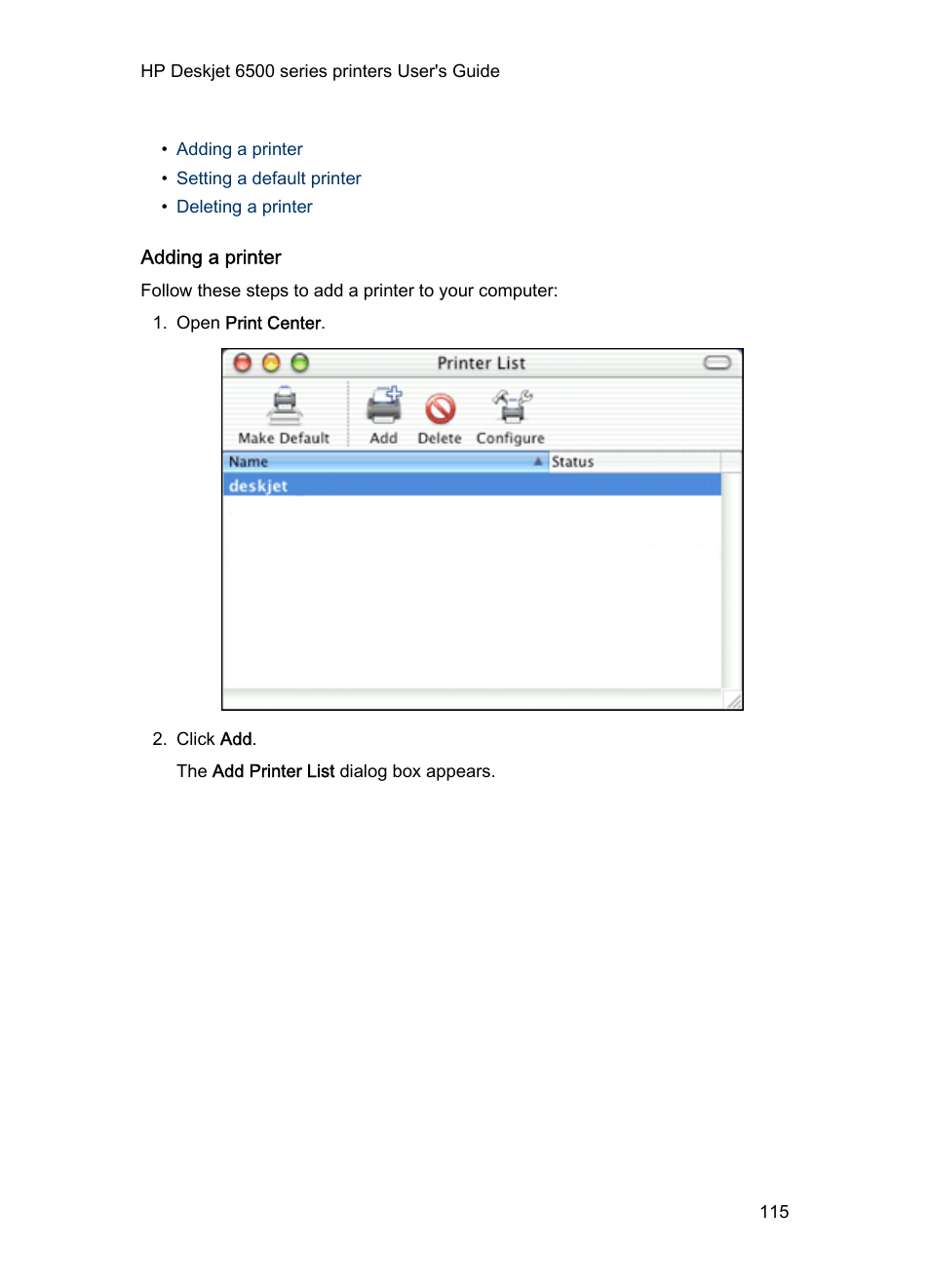 Adding a printer | HP Deskjet 6540 Color Inkjet Printer User Manual | Page 115 / 184