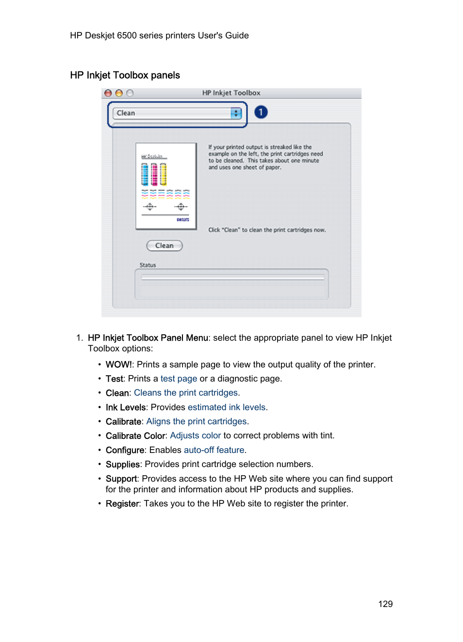 Hp inkjet toolbox panels | HP Deskjet 6540 Color Inkjet Printer User Manual | Page 129 / 184