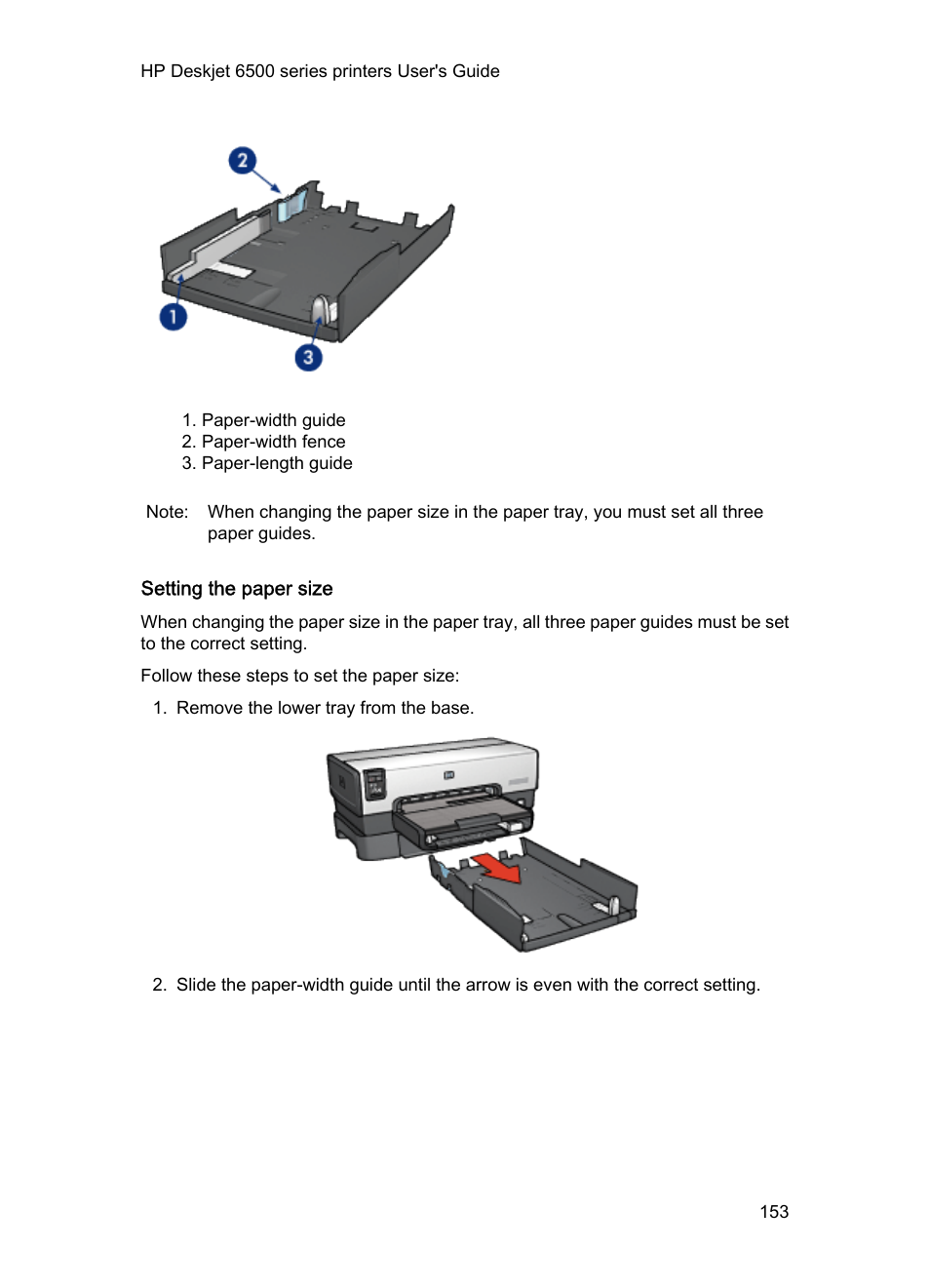 Setting the paper size | HP Deskjet 6540 Color Inkjet Printer User Manual | Page 153 / 184