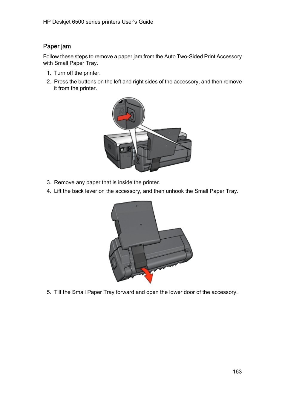 Paper jam | HP Deskjet 6540 Color Inkjet Printer User Manual | Page 163 / 184