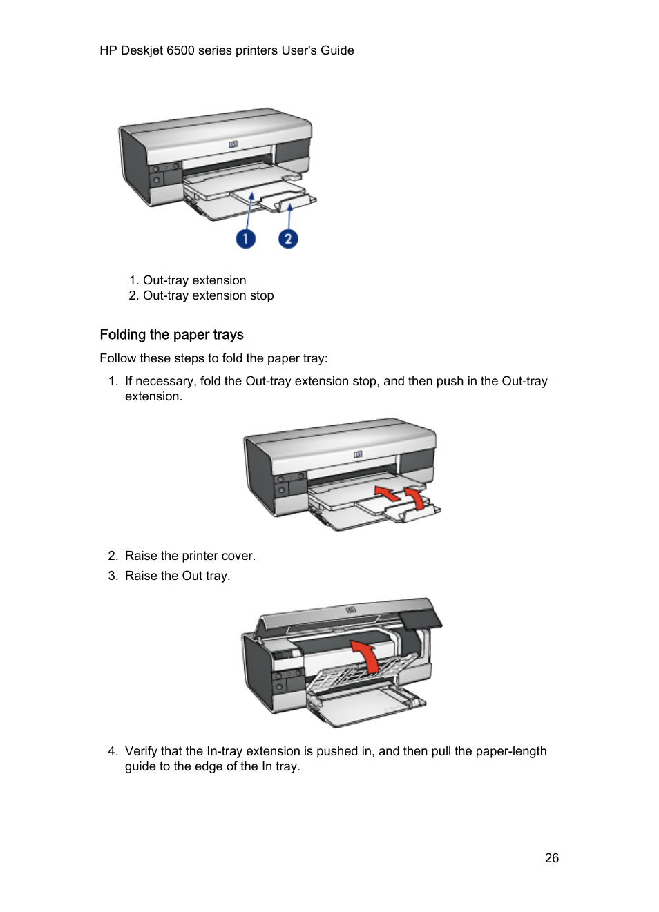 Folding the paper trays | HP Deskjet 6540 Color Inkjet Printer User Manual | Page 26 / 184