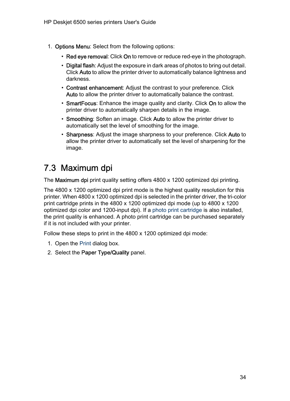 3 maximum dpi, Maximum dpi | HP Deskjet 6540 Color Inkjet Printer User Manual | Page 34 / 184