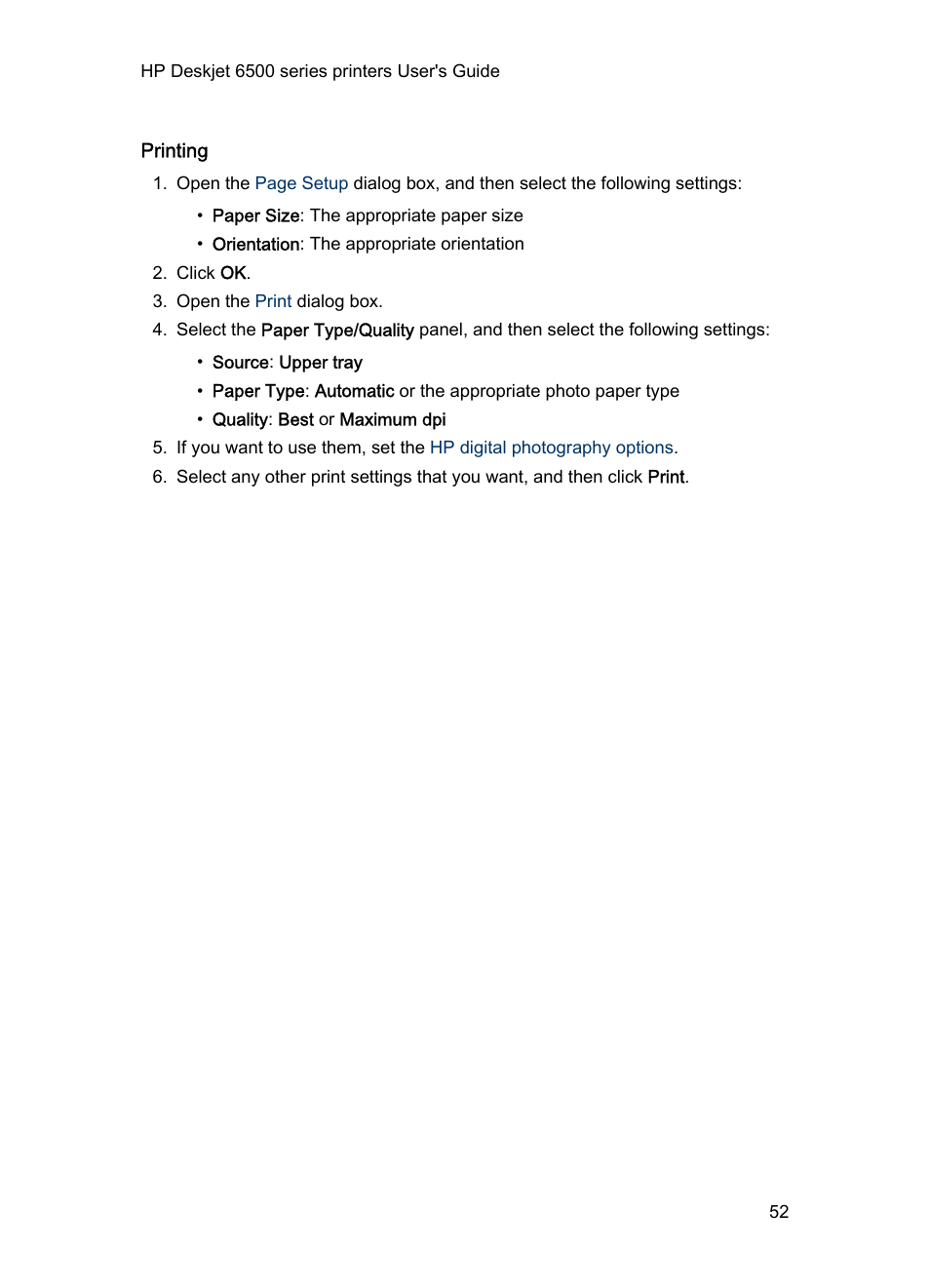 Printing | HP Deskjet 6540 Color Inkjet Printer User Manual | Page 52 / 184