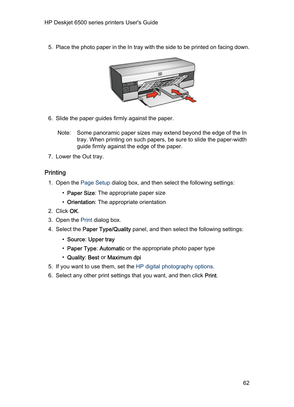 Printing | HP Deskjet 6540 Color Inkjet Printer User Manual | Page 62 / 184