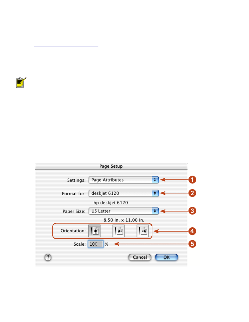 Using printer software with mac os x, Mac os x, Using the page setup dialog box | HP Deskjet 6122 Color Inkjet Printer User Manual | Page 40 / 153