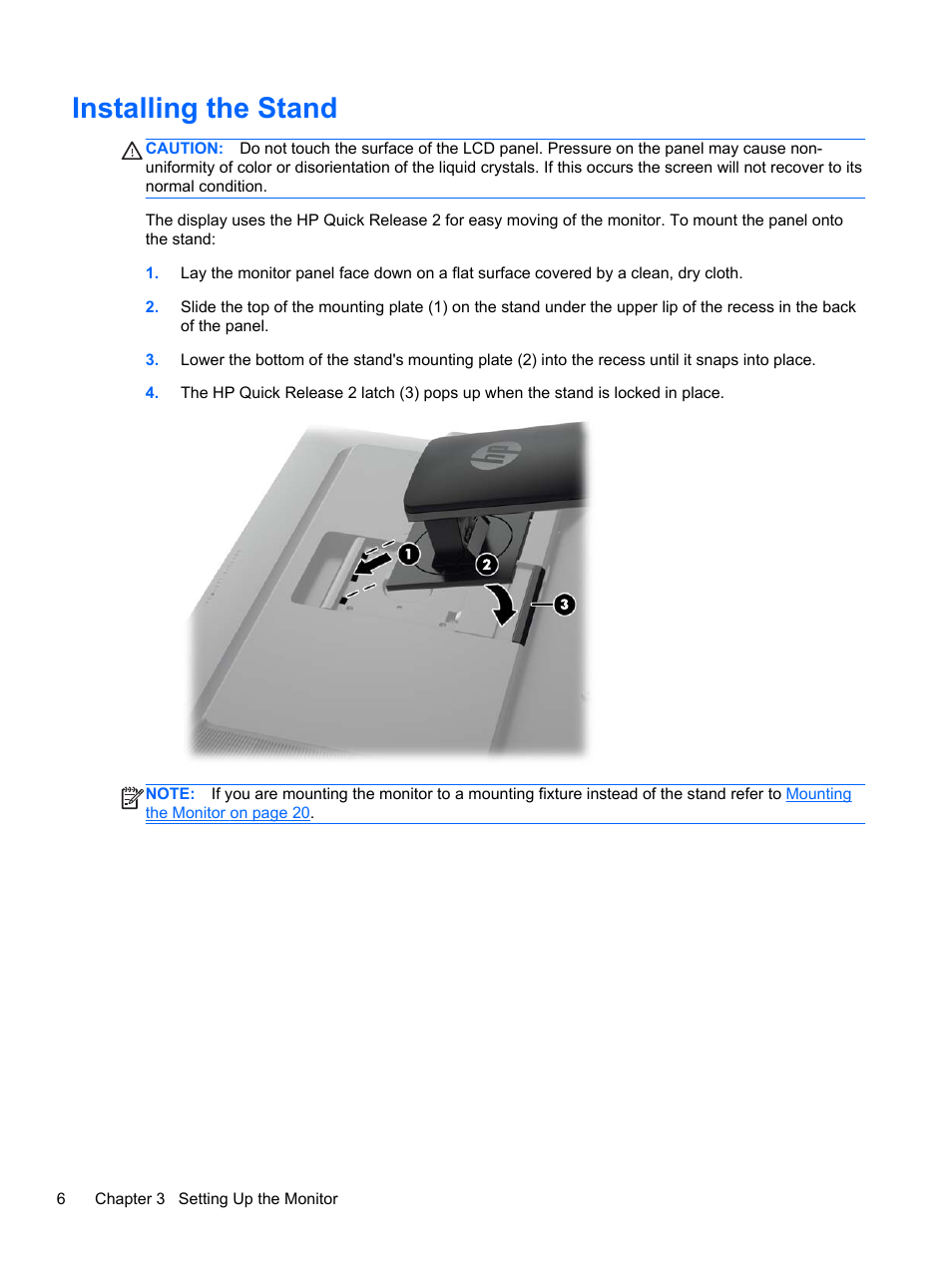 Installing the stand | HP DreamColor Z24x Professional Display User Manual | Page 14 / 57