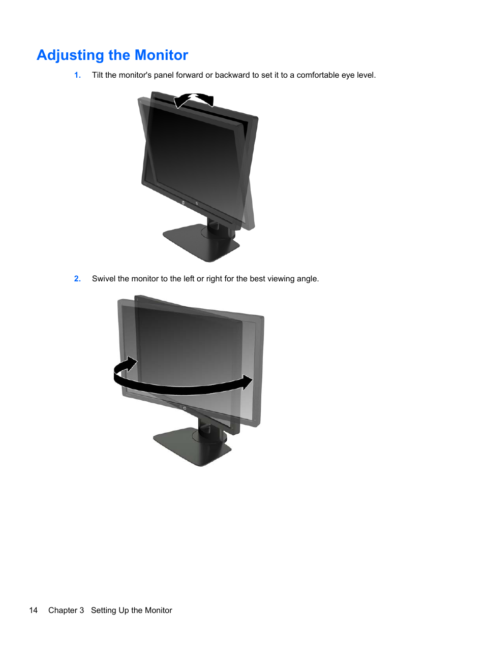 Adjusting the monitor | HP DreamColor Z24x Professional Display User Manual | Page 22 / 57